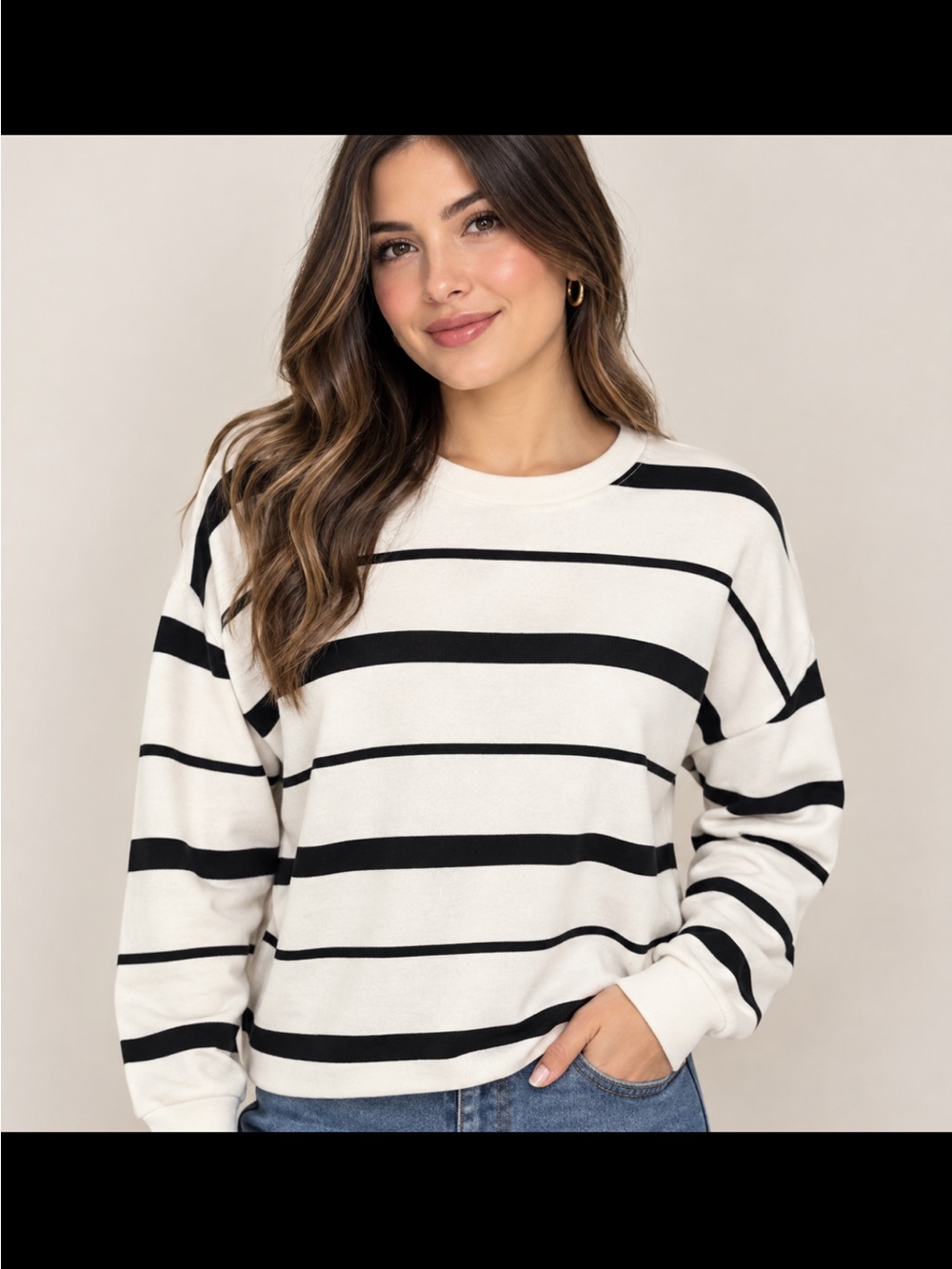 NWOT CABLE  & Gauge Black and White Striped Pullover Sweatshirt, size XL.